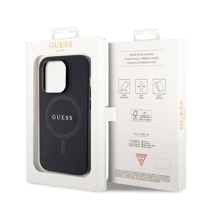 iPhone 15 Pro Max Kılıf Guess Orijinal Lisanslı M-safe Şarj Özellikli Yazı Logolu Saffiano Kılıf