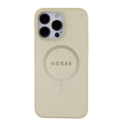 iPhone 15 Pro Max Kılıf Guess Orijinal Lisanslı M-safe Şarj Özellikli Yazı Logolu Saffiano Kılıf