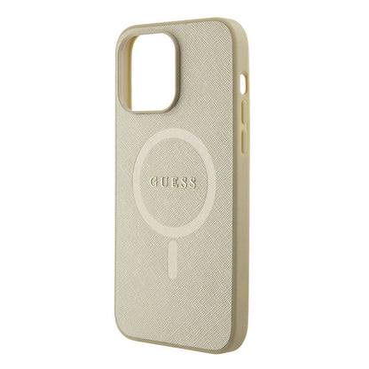 iPhone 15 Pro Max Kılıf Guess Orijinal Lisanslı M-safe Şarj Özellikli Yazı Logolu Saffiano Kılıf