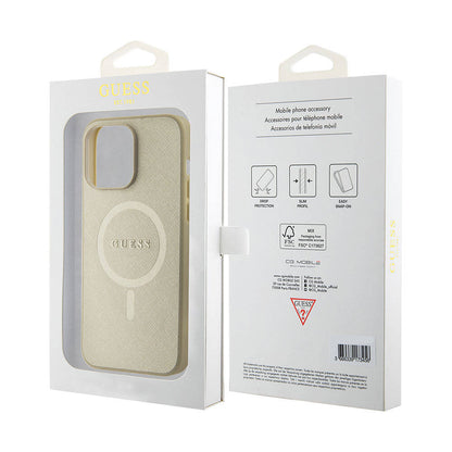 iPhone 15 Pro Max Kılıf Guess Orijinal Lisanslı M-safe Şarj Özellikli Yazı Logolu Saffiano Kılıf