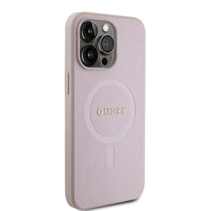 iPhone 15 Pro Max Kılıf Guess Orijinal Lisanslı M-safe Şarj Özellikli Yazı Logolu Saffiano Kılıf