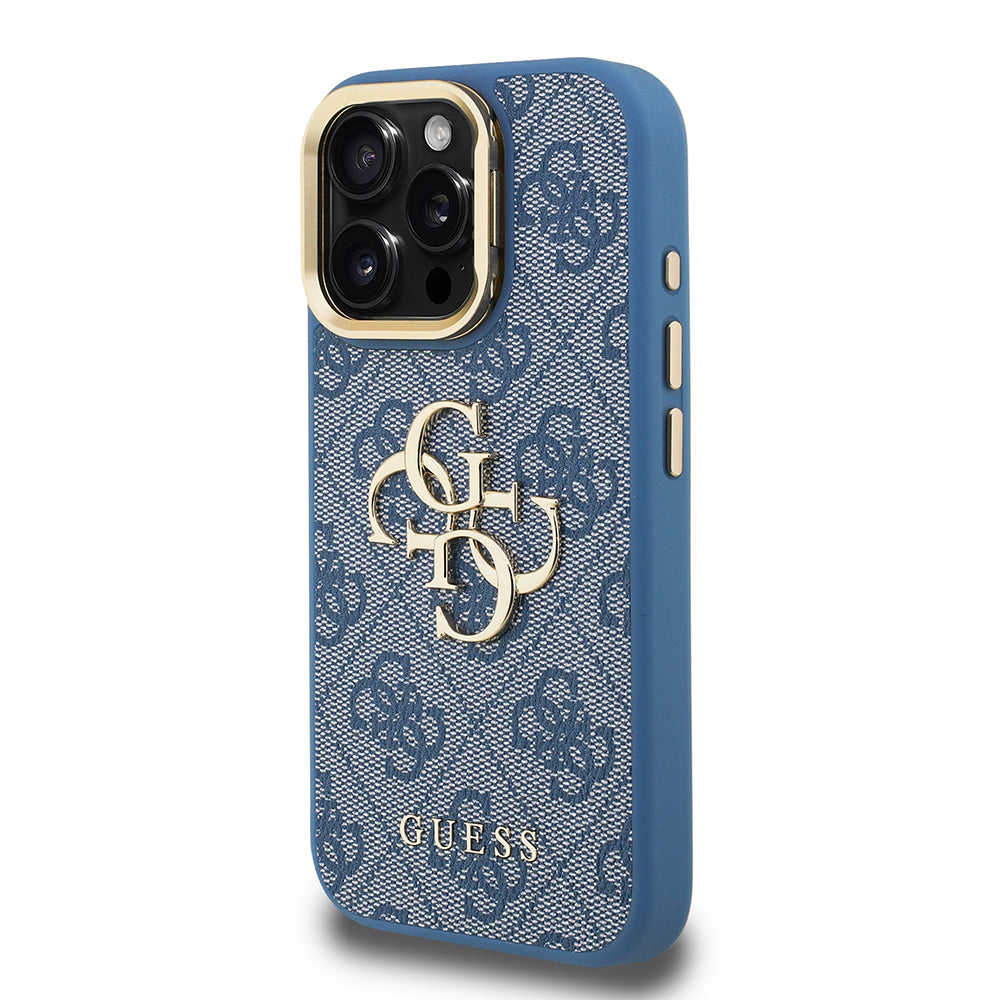 iPhone 15 Pro Max Kılıf Guess Orijinal Lisanslı PU Deri 4G Desenli Metal Büyük 4G ve Yazı Logolu Kamera Standlı Kılıf