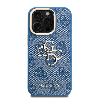 iPhone 15 Pro Max Kılıf Guess Orijinal Lisanslı PU Deri 4G Desenli Metal Büyük 4G ve Yazı Logolu Kamera Standlı Kılıf