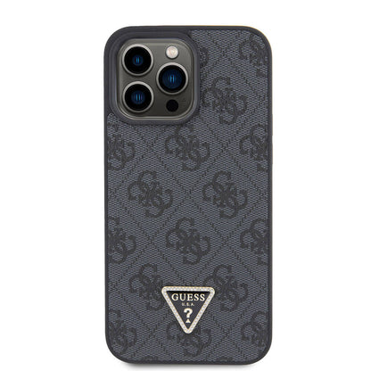 iPhone 15 Pro Max Kılıf Guess Orijinal Lisanslı PU Deri Askılı Taşlı Üçgen Logo 4G Desenli Strass Crossbody Kılıf