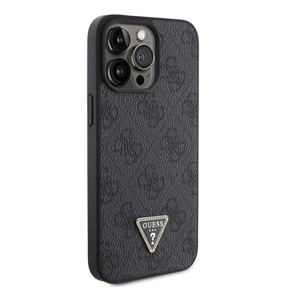 iPhone 15 Pro Max Kılıf Guess Orijinal Lisanslı PU Deri Askılı Taşlı Üçgen Logo 4G Desenli Strass Crossbody Kılıf