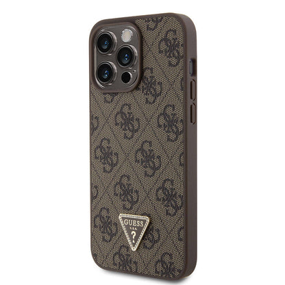 iPhone 15 Pro Max Kılıf Guess Orijinal Lisanslı PU Deri Askılı Taşlı Üçgen Logo 4G Desenli Strass Crossbody Kılıf
