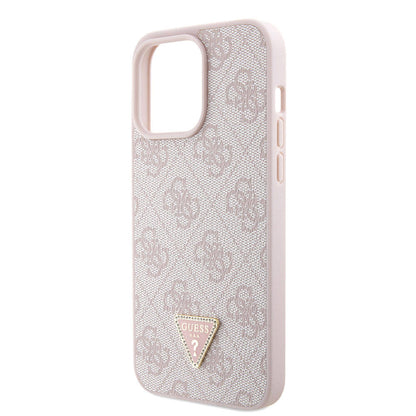 iPhone 15 Pro Max Kılıf Guess Orijinal Lisanslı PU Deri Askılı Taşlı Üçgen Logo 4G Desenli Strass Crossbody Kılıf