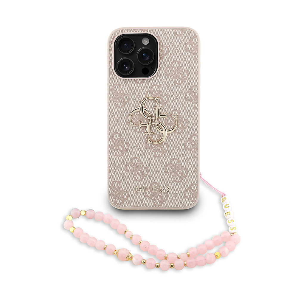 iPhone 15 Pro Max Kılıf Guess Orijinal Lisanslı PU Deri Bilek Askı İpli Metal Büyük 4G ve Yazı Logolu Kılıf