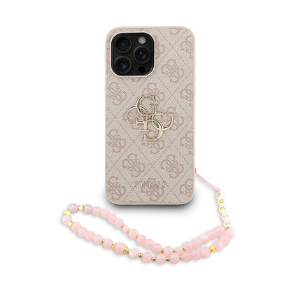 iPhone 15 Pro Max Kılıf Guess Orijinal Lisanslı PU Deri Bilek Askı İpli Metal Büyük 4G ve Yazı Logolu Kılıf