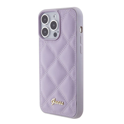 iPhone 15 Pro Max Kılıf Guess Orijinal Lisanslı PU Deri Metal Yazı Logolu Kapitone Kılıf