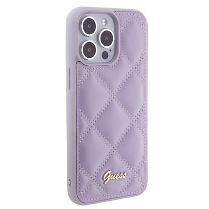 iPhone 15 Pro Max Kılıf Guess Orijinal Lisanslı PU Deri Metal Yazı Logolu Kapitone Kılıf