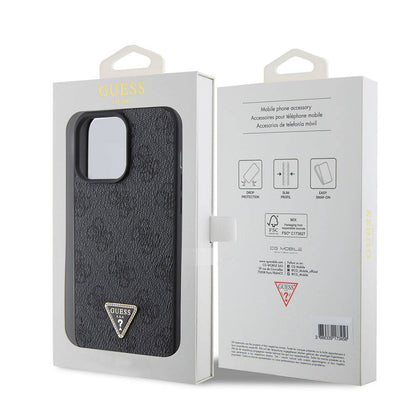 iPhone 15 Pro Max Kılıf Guess Orijinal Lisanslı PU Deri Taşlı Üçgen Logo 4G Desenli Strass Kılıf