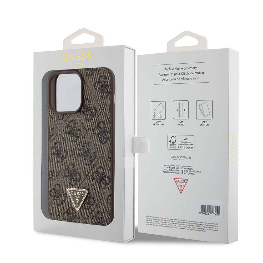 iPhone 15 Pro Max Kılıf Guess Orijinal Lisanslı PU Deri Taşlı Üçgen Logo 4G Desenli Strass Kılıf