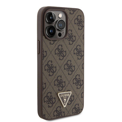 iPhone 15 Pro Max Kılıf Guess Orijinal Lisanslı PU Deri Taşlı Üçgen Logo 4G Desenli Strass Kılıf