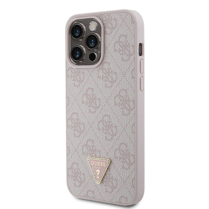 iPhone 15 Pro Max Kılıf Guess Orijinal Lisanslı PU Deri Taşlı Üçgen Logo 4G Desenli Strass Kılıf