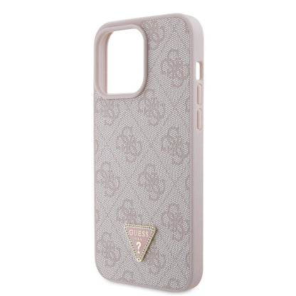 iPhone 15 Pro Max Kılıf Guess Orijinal Lisanslı PU Deri Taşlı Üçgen Logo 4G Desenli Strass Kılıf