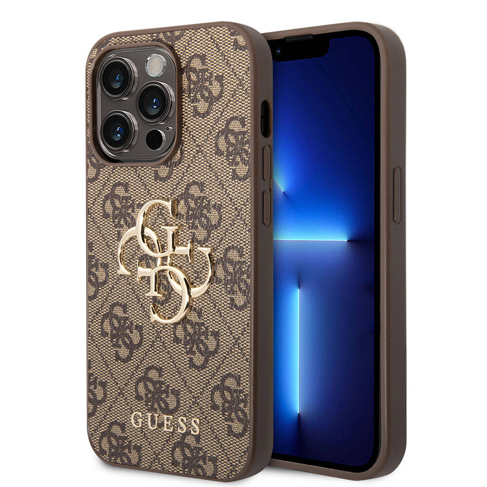 iPhone 15 Pro Max Kılıf Guess Orijinal Lisanslı PU Deri Yazı ve 4G Metal Logolu Desenli Kılıf