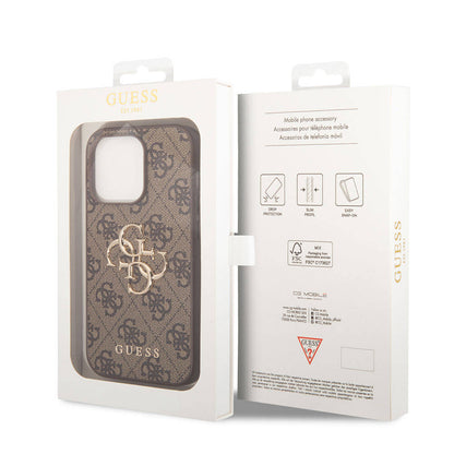 iPhone 15 Pro Max Kılıf Guess Orijinal Lisanslı PU Deri Yazı ve 4G Metal Logolu Desenli Kılıf