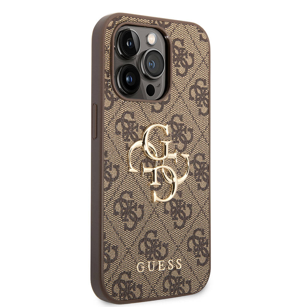 iPhone 15 Pro Max Kılıf Guess Orijinal Lisanslı PU Deri Yazı ve 4G Metal Logolu Desenli Kılıf