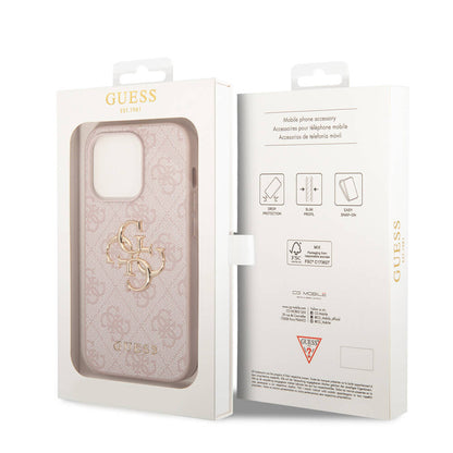 iPhone 15 Pro Max Kılıf Guess Orijinal Lisanslı PU Deri Yazı ve 4G Metal Logolu Desenli Kılıf