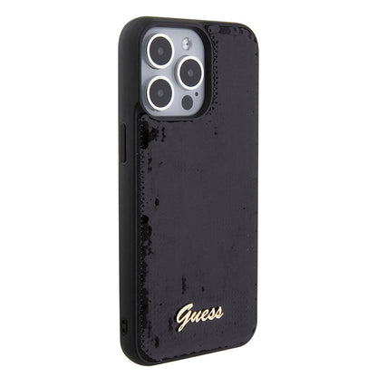 iPhone 15 Pro Max Kılıf Guess Orijinal Lisanslı Pullu Arka Yüzey Metal Yazı Logolu Sequin Script Kılıf