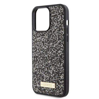 iPhone 15 Pro Max Kılıf Guess Orijinal Lisanslı Taşlı Arka Yüzey Metal Yazı Logolu Kılıf