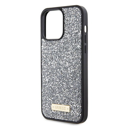 iPhone 15 Pro Max Kılıf Guess Orijinal Lisanslı Taşlı Arka Yüzey Metal Yazı Logolu Kılıf
