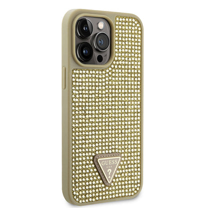 iPhone 15 Pro Max Kılıf Guess Orijinal Lisanslı Taşlı Arka Yüzey Üçgen Logolu Kılıf