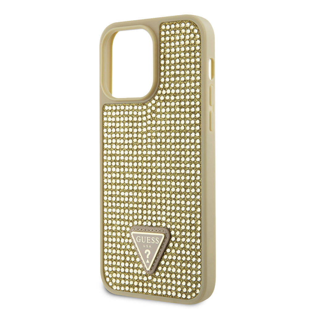 iPhone 15 Pro Max Kılıf Guess Orijinal Lisanslı Taşlı Arka Yüzey Üçgen Logolu Kılıf