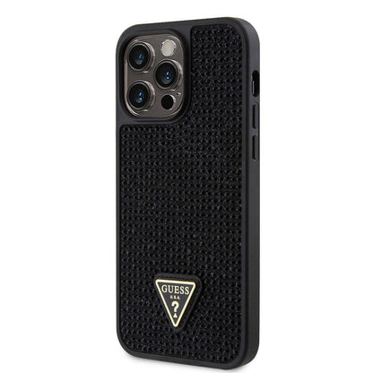 iPhone 15 Pro Max Kılıf Guess Orijinal Lisanslı Taşlı Arka Yüzey Üçgen Logolu Kılıf