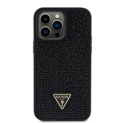 iPhone 15 Pro Max Kılıf Guess Orijinal Lisanslı Taşlı Arka Yüzey Üçgen Logolu Kılıf