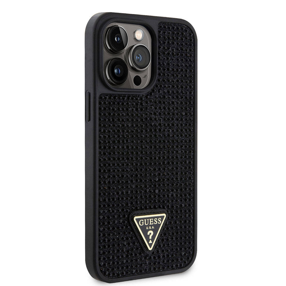 iPhone 15 Pro Max Kılıf Guess Orijinal Lisanslı Taşlı Arka Yüzey Üçgen Logolu Kılıf