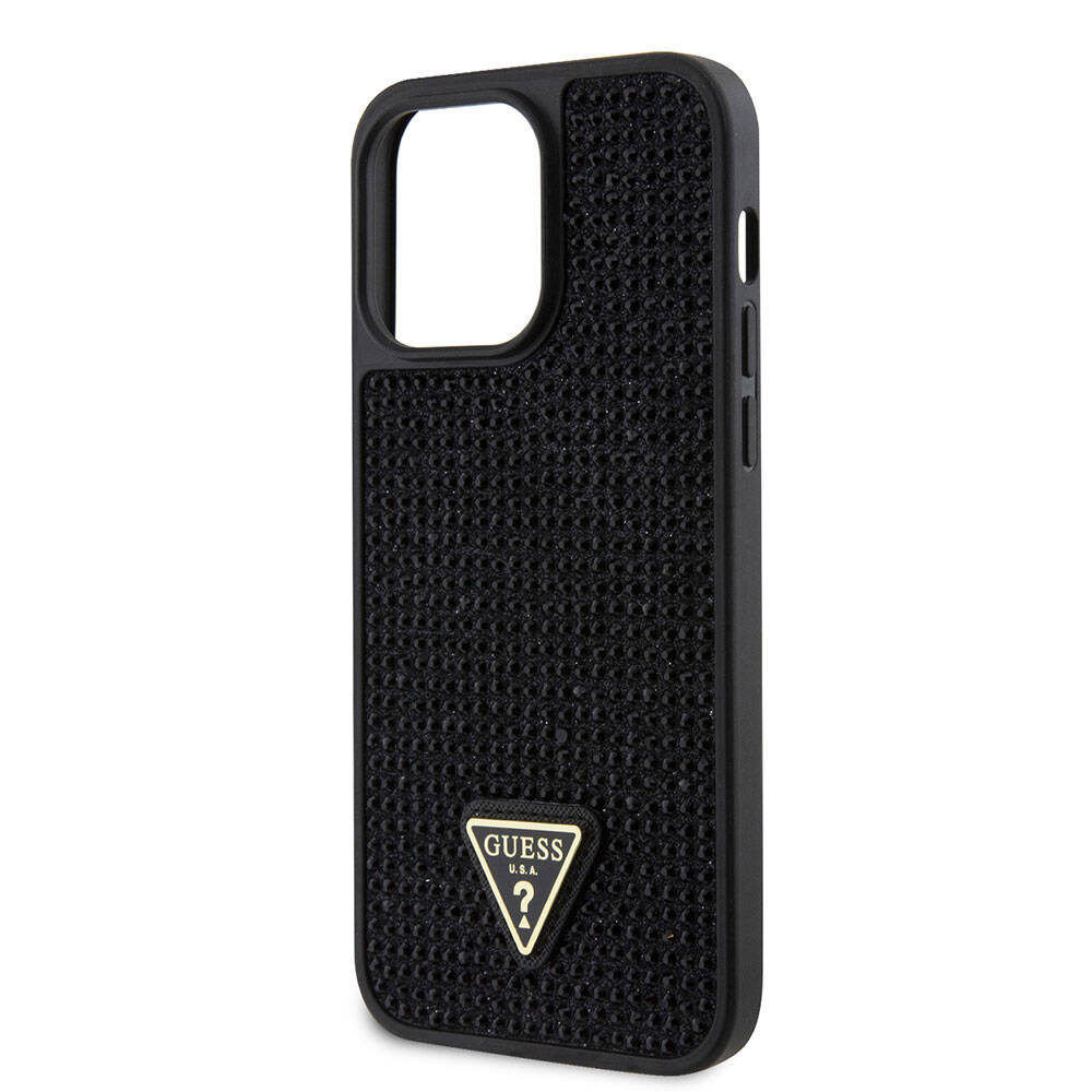 iPhone 15 Pro Max Kılıf Guess Orijinal Lisanslı Taşlı Arka Yüzey Üçgen Logolu Kılıf