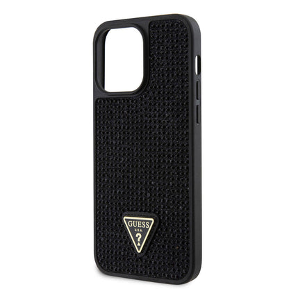iPhone 15 Pro Max Kılıf Guess Orijinal Lisanslı Taşlı Arka Yüzey Üçgen Logolu Kılıf
