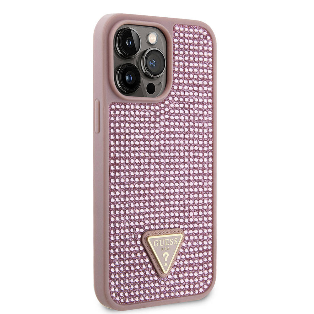 iPhone 15 Pro Max Kılıf Guess Orijinal Lisanslı Taşlı Arka Yüzey Üçgen Logolu Kılıf