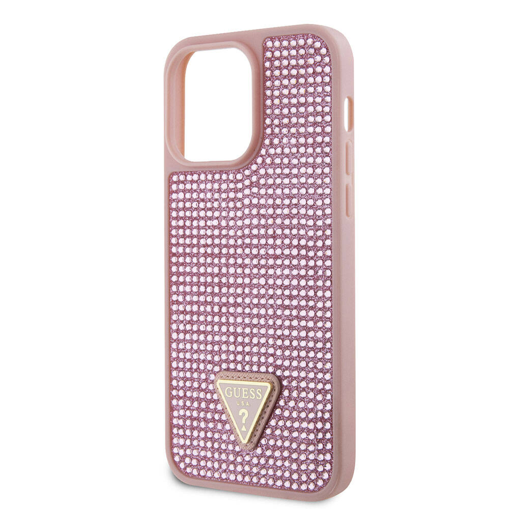iPhone 15 Pro Max Kılıf Guess Orijinal Lisanslı Taşlı Arka Yüzey Üçgen Logolu Kılıf