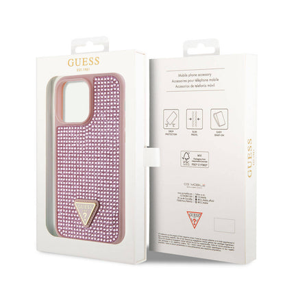 iPhone 15 Pro Max Kılıf Guess Orijinal Lisanslı Taşlı Arka Yüzey Üçgen Logolu Kılıf