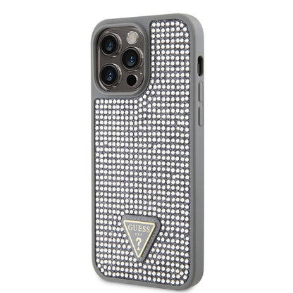 iPhone 15 Pro Max Kılıf Guess Orijinal Lisanslı Taşlı Arka Yüzey Üçgen Logolu Kılıf