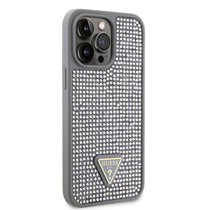 iPhone 15 Pro Max Kılıf Guess Orijinal Lisanslı Taşlı Arka Yüzey Üçgen Logolu Kılıf