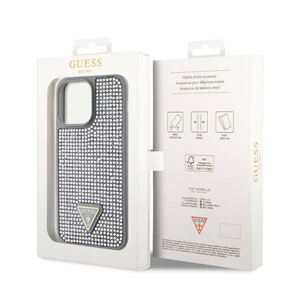 iPhone 15 Pro Max Kılıf Guess Orijinal Lisanslı Taşlı Arka Yüzey Üçgen Logolu Kılıf