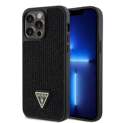 iPhone 15 Pro Max Kılıf Guess Orijinal Lisanslı Taşlı Arka Yüzey Üçgen Logolu Kılıf