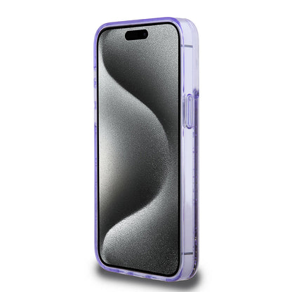 iPhone 15 Pro Max Kılıf Guess Orijinal Lisanslı Transparan Sıvılı Simli Altın Çizgili Kılıf