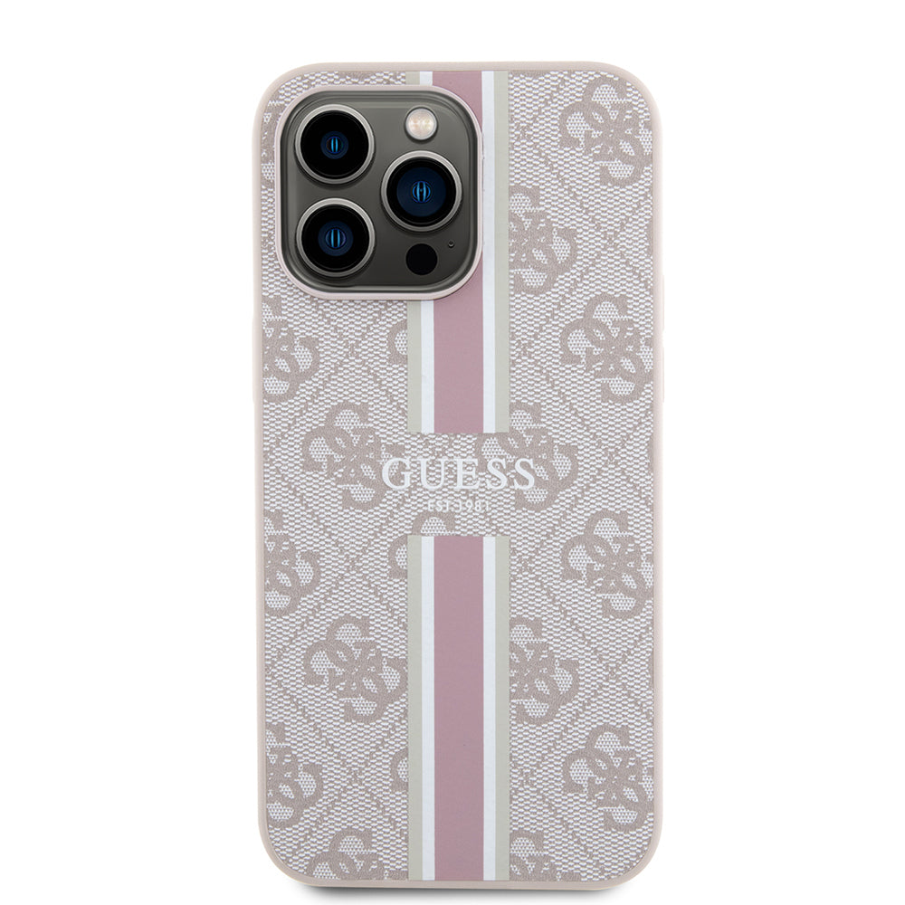 iPhone 15 Pro Max Kılıf Guess orijinal Lisanslı M-safe Şarj Özellikli 4G Şerit Tasarımlı Printed Kılıf
