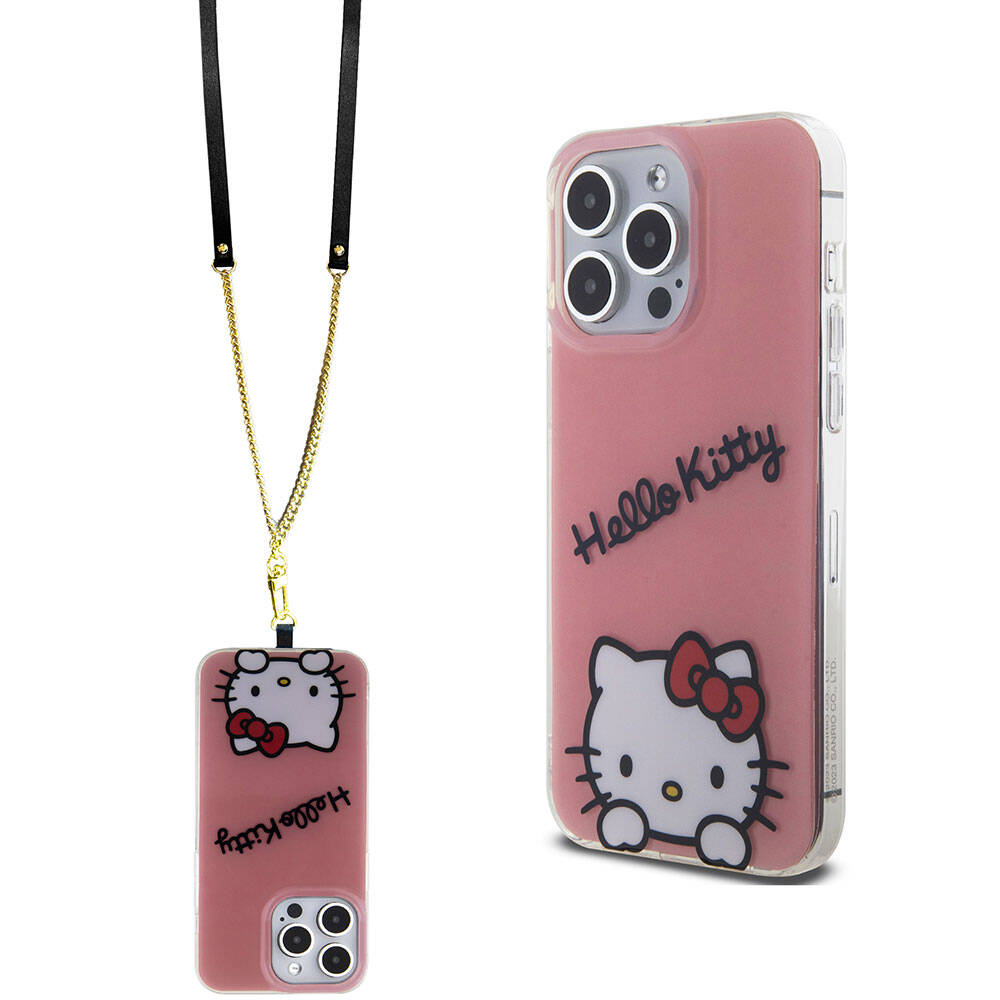 iPhone 15 Pro Max Kılıf Hello Kitty Orijinal Lisanslı Askılı Yazı ve İkonik Logolu Daydreaming Kılıf