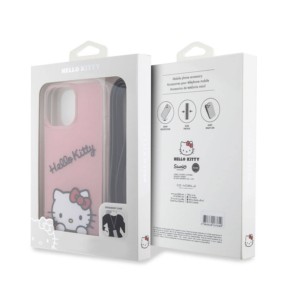 iPhone 15 Pro Max Kılıf Hello Kitty Orijinal Lisanslı Askılı Yazı ve İkonik Logolu Daydreaming Kılıf