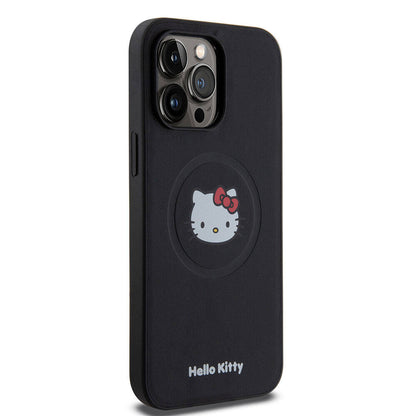 iPhone 15 Pro Max Kılıf Hello Kitty Orijinal Lisanslı M-safe Şarj Özellikli Kitty Head Deri Kılıf