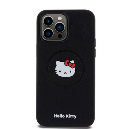 iPhone 15 Pro Max Kılıf Hello Kitty Orijinal Lisanslı M-safe Şarj Özellikli Kitty Head Deri Kılıf