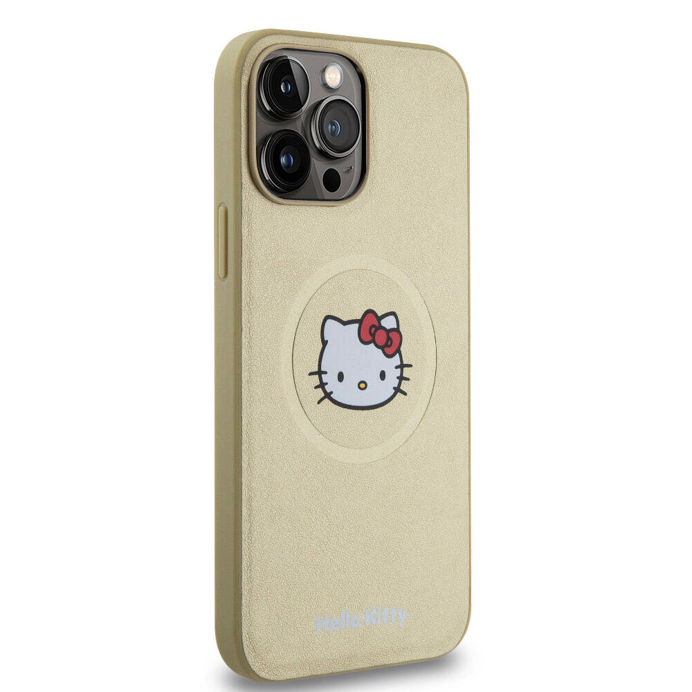 iPhone 15 Pro Max Kılıf Hello Kitty Orijinal Lisanslı M-safe Şarj Özellikli Kitty Head Deri Kılıf