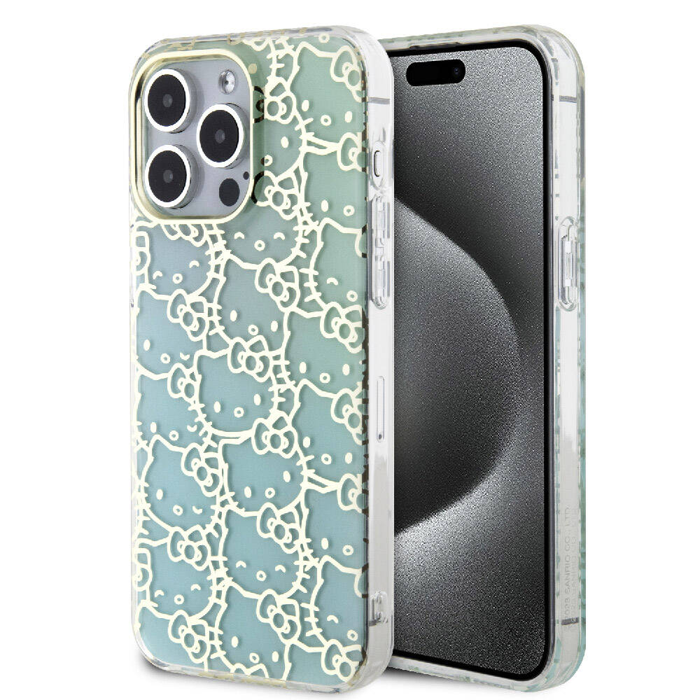 iPhone 15 Pro Max Kılıf Hello Kitty Orijinal Lisanslı Renk Geçişli Elektroplating Kaplama Kitty Head Desenli Kılıf