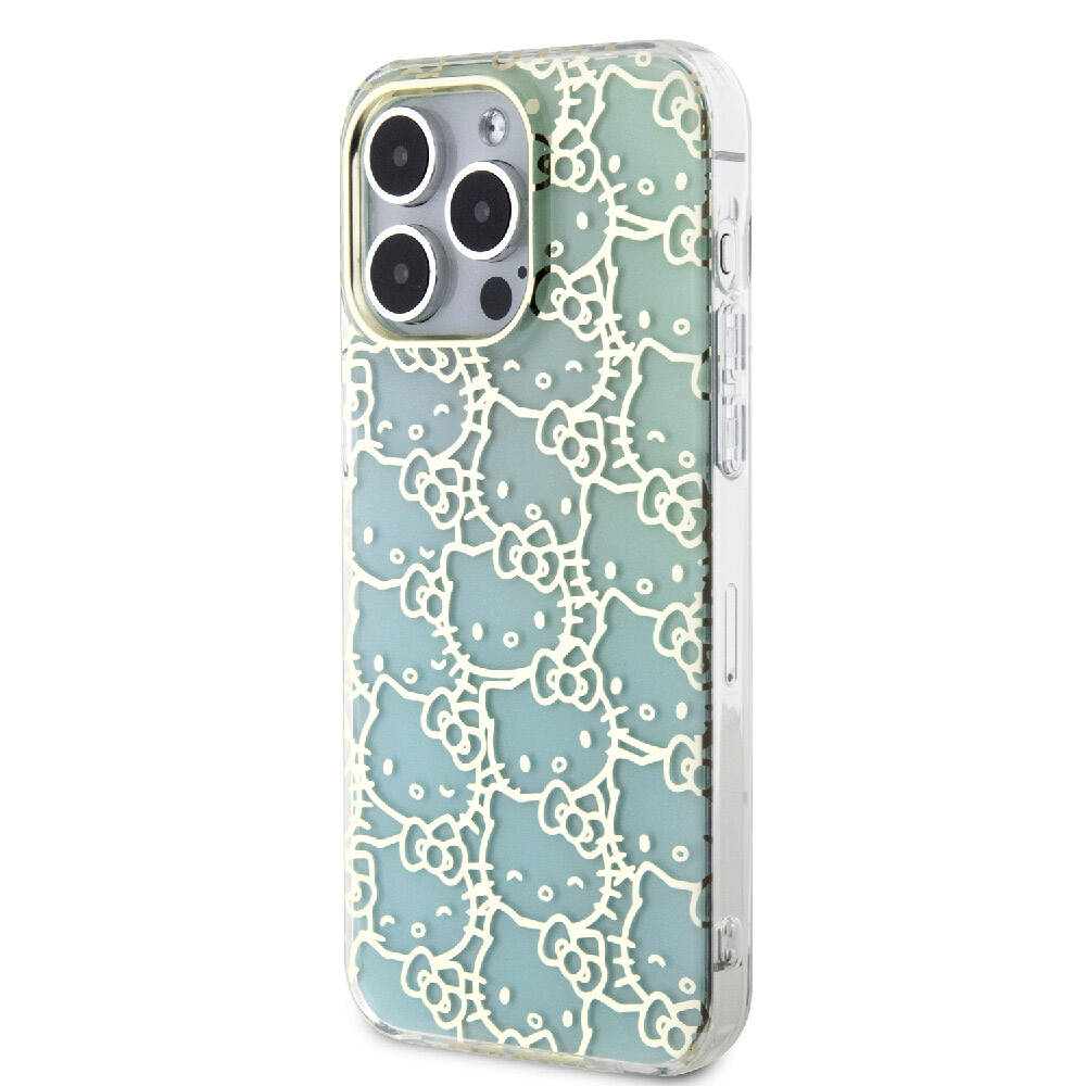 iPhone 15 Pro Max Kılıf Hello Kitty Orijinal Lisanslı Renk Geçişli Elektroplating Kaplama Kitty Head Desenli Kılıf